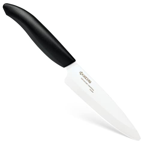 Kyocera FK-110 WH-BK BIO, Cuchillo utilitario, 11 cm, mango de bioplástico, cuchilla afilada de cerámica de circonio, afilada a mano, ligera, no corrosiva, sin transferencia de sabor