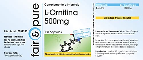 L-Ornitina 500mg - Aminoácido vegano - Altamente dosificado - Alta pureza - 180 Cápsulas