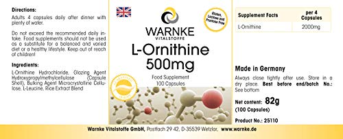 L-Ornitina 500mg – Vegana – 100 Cápsulas