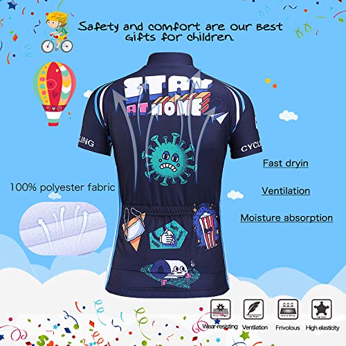 L PATTERN Maillot de Ciclismo para Niños Niñas Camiseta de Ciclismo Manga Corta Jersey de Bicicleta Transpirable Secado Rápido para Deportes al Aire Libre,Gérmenes (Jersey),12 años