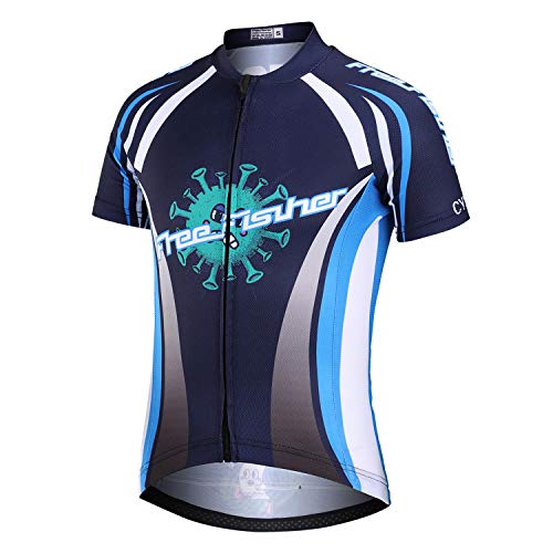 L PATTERN Maillot de Ciclismo para Niños Niñas Camiseta de Ciclismo Manga Corta Jersey de Bicicleta Transpirable Secado Rápido para Deportes al Aire Libre,Gérmenes (Jersey),12 años