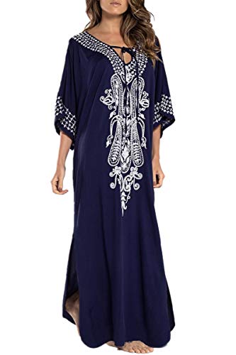 L-Peach Vestido Largo con Floral Bordado Mujer, Azul Oscuro, Talla única