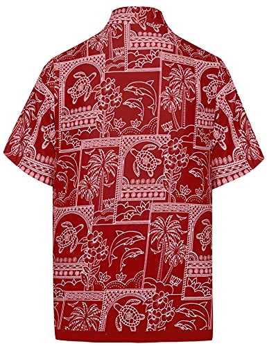 LA LEELA Casual Hawaiana Camisa para Hombre Señores Manga Corta Bolsillo Delantero Vacaciones Verano Hawaiian Shirt L-(in cms):111-121 Blood Rojo_W469