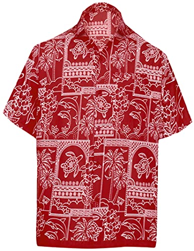 LA LEELA Casual Hawaiana Camisa para Hombre Señores Manga Corta Bolsillo Delantero Vacaciones Verano Hawaiian Shirt L-(in cms):111-121 Blood Rojo_W469