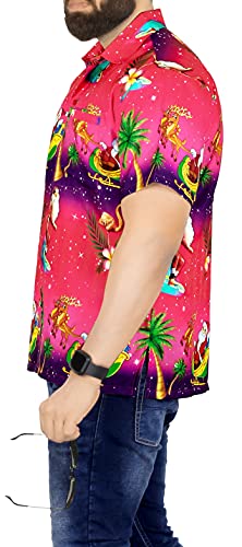 LA LEELA Christmas Hombres Bolsillo Delantero Camisa Hawaiana Relajada Camisa de arbol de Navidad Rosa_W582 5XL - Pecho Contorno (in cms) : 167-172