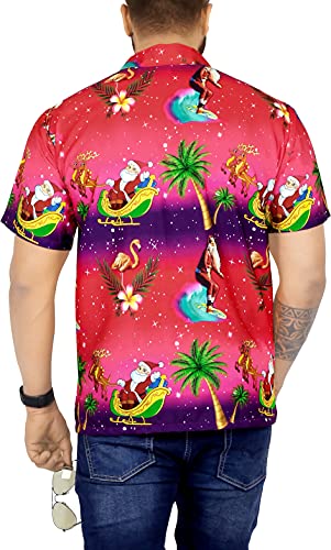 LA LEELA Christmas Hombres Bolsillo Delantero Camisa Hawaiana Relajada Camisa de arbol de Navidad Rosa_W582 5XL - Pecho Contorno (in cms) : 167-172