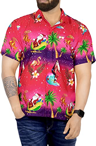 LA LEELA Christmas Hombres Bolsillo Delantero Camisa Hawaiana Relajada Camisa de arbol de Navidad Rosa_W582 5XL - Pecho Contorno (in cms) : 167-172