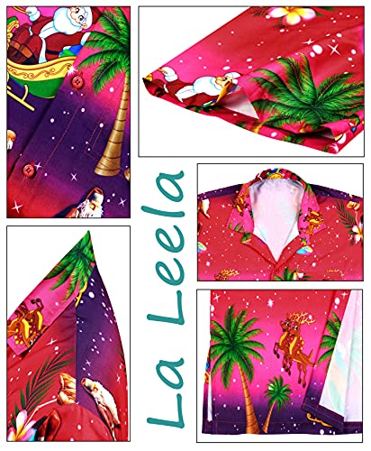 LA LEELA Christmas Hombres Bolsillo Delantero Camisa Hawaiana Relajada Camisa de arbol de Navidad Rosa_W582 5XL - Pecho Contorno (in cms) : 167-172