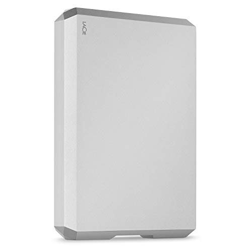 LaCie Mobile Drive, 5 TB, Disco duro externo HDD portátil, USB-C, USB 3.0, Thunderbolt 3, para Mac y PC, suscripción de 1 mes a Adobe CC, 2 años servicios Rescue, Moon Silver (STHG5000400)