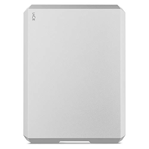 LaCie Mobile Drive, 5 TB, Disco duro externo HDD portátil, USB-C, USB 3.0, Thunderbolt 3, para Mac y PC, suscripción de 1 mes a Adobe CC, 2 años servicios Rescue, Moon Silver (STHG5000400)