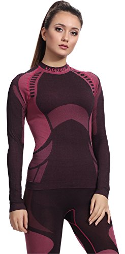 Ladeheid Camiseta Térmica Manga Larga Ropa Interior Mujer LASS0014 (Negro/Rojo, M)