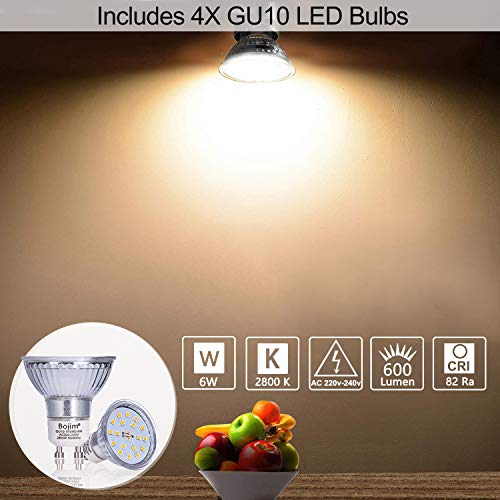 Lámpara de Techo LED Cromada Negra Cuadrada Bojim 4 Focos Modernos, 6W GU10 2800K Blanco Cálido AC220-240V, IP20 Placa Cuadrada Foco Ajustable para Dormitorio Cocina Sala de Estar, Bombillas Incluidas