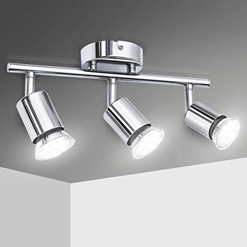 Lámpara de Techo LED Focos, Plafón con Focos GU10 3 Luces para Ángulo Ajustable y Giratorio para Interior 110V-220V Focos de Techo Orientables para Dormitorio Cocina Baño (Sin bombillas)