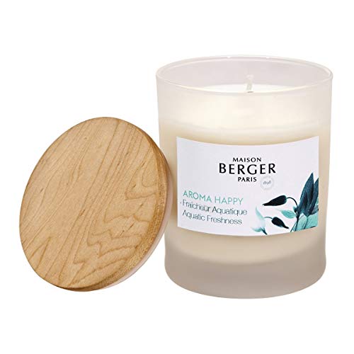 Lampe Berger Aroma - Vela aromática (180 g), vidrio madera, Fraîcheur Aquatique frescor acuático, 7,45 x 7,45 x 9,7 cm