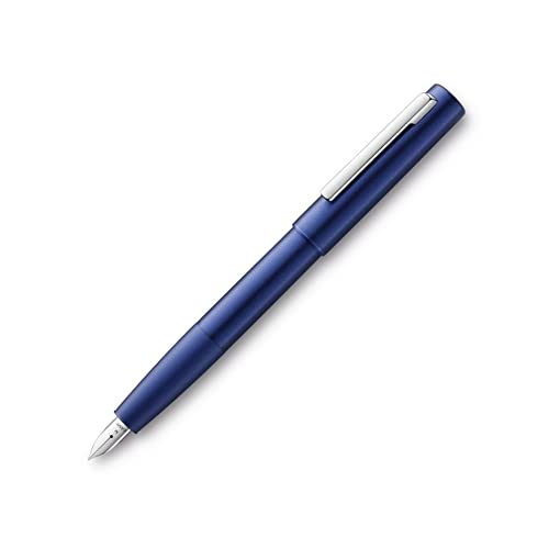 LAMY Aion 077 – Pluma estilográfica moderna en color azul oscuro de una carcasa de aluminio sin costuras – Superficie cepillada giratoria – Pluma M