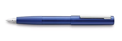 LAMY Aion 077 – Pluma estilográfica moderna en color azul oscuro de una carcasa de aluminio sin costuras – Superficie cepillada giratoria – Pluma M