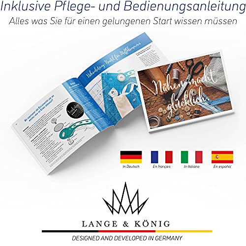 Lange & König Kit de Cuter Rotativo en 3 diferentes Tamaños [A1, A2, A3] incluye Base de Corte, Cortador Rotativo, 5 Cuchillas de Repuesto, Regla de Patchwork + 20 Pinzas Costura (Azul, A1)