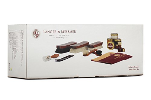 Langer & Messmer Set de 17 piezas para la limpieza y el cuidado del calzado, incl. cremas y cepillos para zapatos de cuero liso y ante