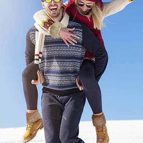 LANMOK 1 par Puños de Piel Sintética, 1 par Calentadores Piernas Mujer Calcetines de Botas Invierno para Esquí Senderismo Escalada Viaje Actividades al Aire Libre (Caqui)