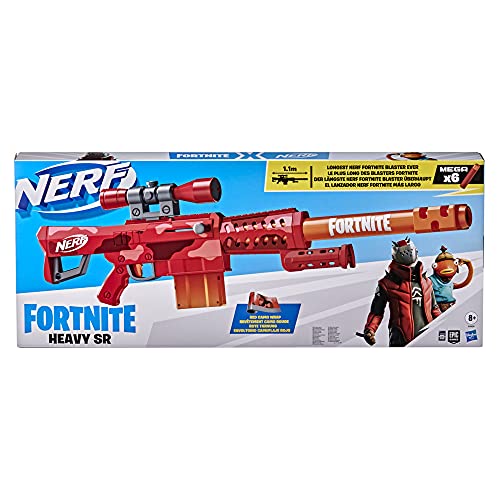 Lanzador Heavy SR de Nerf Fortnite, el Lanzador de Nerf Fortnite más Largo de la Historia, mira Desmontable, 6 Mega Dardos Nerf, Clip de 6 Dardos