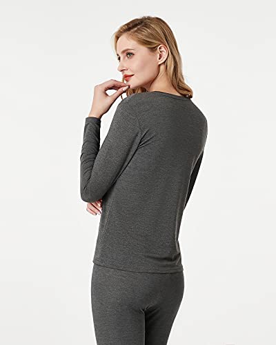 LAPASA Camiseta Térmica Mujer Cuello Redondo Cuello Alto Ropa Interior Térmica Invierno Peso Mediano Tegnología Heat+ Caliente y Transpirable L67/L70 L Gris