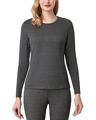 LAPASA Camiseta Térmica Mujer Cuello Redondo Cuello Alto Ropa Interior Térmica Invierno Peso Mediano Tegnología Heat+ Caliente y Transpirable L67/L70 L Gris