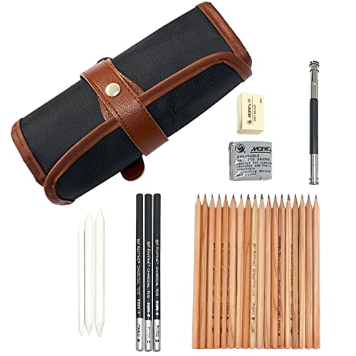 Lápices de Dibujo para Bocetos y Bosquejo, KidsPark 29 Pieza Set de Dibujo Artista Kit con Lápiz Carbón Grafito Goma Cuchillo con Bolsa para Estudiantes Principantes Profesionales Niños Adultos