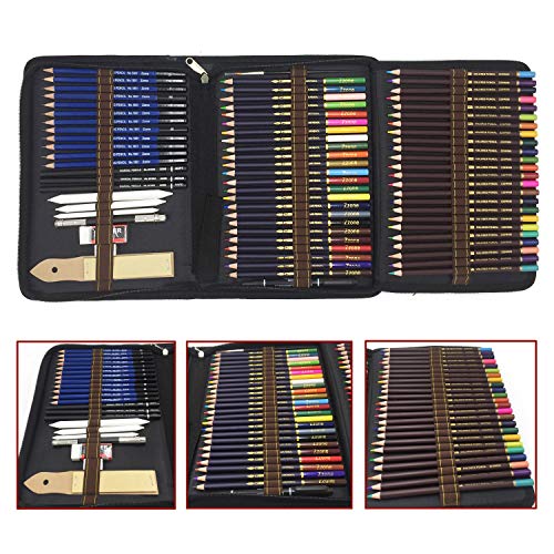 Lapices de Dibujo Profesionales, 72 Piezas Set Lápices de colores y Lápices de Madera, Carbón Grafito Sticks, Herramientas de dibujo - Conjunto Ideal para Artistas, Adultos y Niños