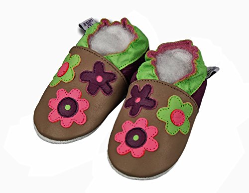 Lappade Zapatillas de Cuero Pantuflas Zapatos de Gateo Bebé Calzado de Aprendizaje con Wildledersohle Gr.19-31 Flor Bunt-Braun Art.112 - Marrón, 19/20 EU