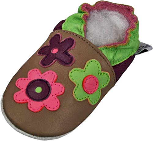 Lappade Zapatillas de Cuero Pantuflas Zapatos de Gateo Bebé Calzado de Aprendizaje con Wildledersohle Gr.19-31 Flor Bunt-Braun Art.112 - Marrón, 19/20 EU