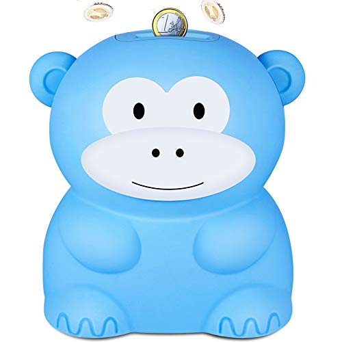 LarmTek Hucha con mostrador, Cute Monkey Huchas para niños o Amigos, Hucha Requiere 2 Pilas AA, No Incluidas, Blue Monkey