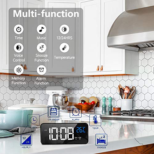 LATEC Reloj Despertador Digital, LED Pantalla Reloj Alarma Inteligente con Temperatura, Puerto de Carga USB, 12/24 Horas, 4 Brillo Ajustable, Función Snooze y Alarma de Espejo Portátil (Negro)