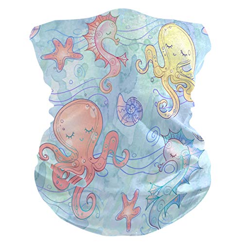 LDIYEU Acuarela De Caballito De Mar De Pulpo Azul Pañuelo Bandana para la Cara 3D Balaclava Motero Bufanda Ciclismo Bici Máscara Facial Protección UV para Ciclismo Niñas Mujeres Hombres(2PACK)