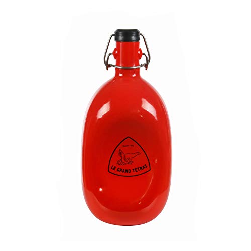Le Grand Tetras – Botella francesa desde 1912 original cóncava, sin BPA, perfecto agarre en la mano, diseño original y vintage, 1 litro (rojo)