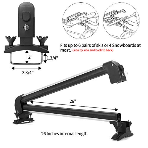 Leader Accessories 2PCS Car Ski Bar Rack, Ski Snowboard Carrier, Universal Ski Roof Mount, Bloqueable para la Mayoría de Los Vehículos con Barras Transversales Equipadas