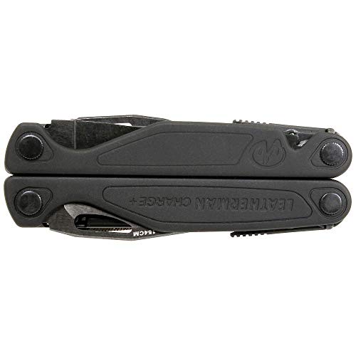 Leatherman Charge Plus - Multiherramienta con 19 utensilios, incluye navajas, alicates, sierra y destornillador, para acampar y pescar, hecha en EE.UU., en negro con una funda de molle