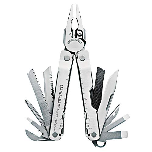 Leatherman Super Tool 300 - Multiherramienta de bricolaje, hecha en EE.UU. y con todas las navajas y herramientas de bloqueo en acero inoxidable con una funda de cuero negra