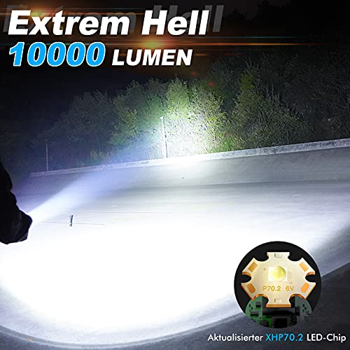 LED Linterna Recargable Alta Potencia, CREE XHP70.2 Linterna LED de 10000 Lúmenes Extremadamente Brillante, IPX67 Impermeable, 5 Modos de Luz, Linterna Táctica con Zoom, para Camping, Emergencias