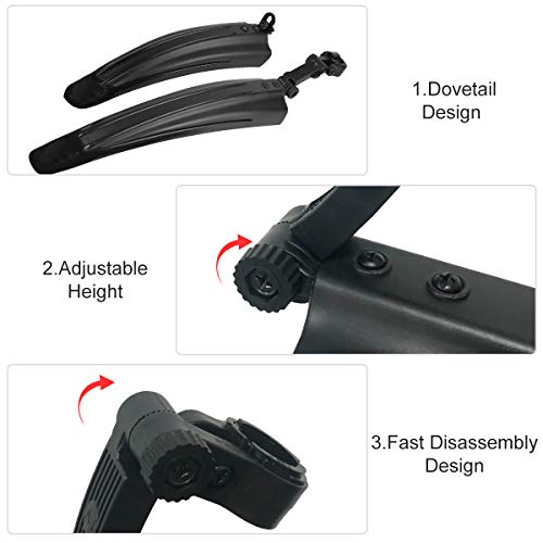 Ledeak Guardabarros Bicicleta, 2-Piezas Universal Ajustable Trasero Delantero Montaña Carretera Bicicletas Defensa Bici contra Salpicaduras Mud Guard Funda de Protección Accesorios (Negro)