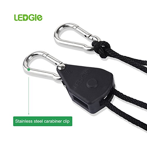 LEDGLE 2 Pares de 1/8" Heavy Duty Rope Ratchet Clip Hanger, Engranajes Internos de Mmetal Pintados en Plata Mejorados, 1.83M de Largo, Capacidad de 68KG por Par