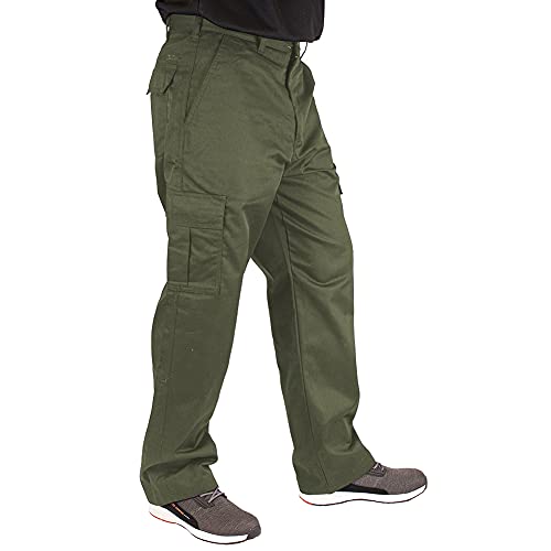 Lee Cooper para hombre Heavy Duty Fácil Cuidado bolsillo multi Seguridad en el Trabajo clásicos pantalones pantalones de carga, de color caqui, Tamaño 32" Cintura, corto 29" Pierna