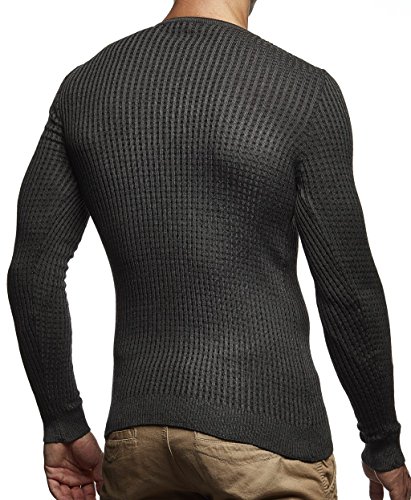 Leif Nelson suéter de Jersey de Punto Fino de Cuello Redondo de los Hombres de LN-1605 Antracita Negro X-Large