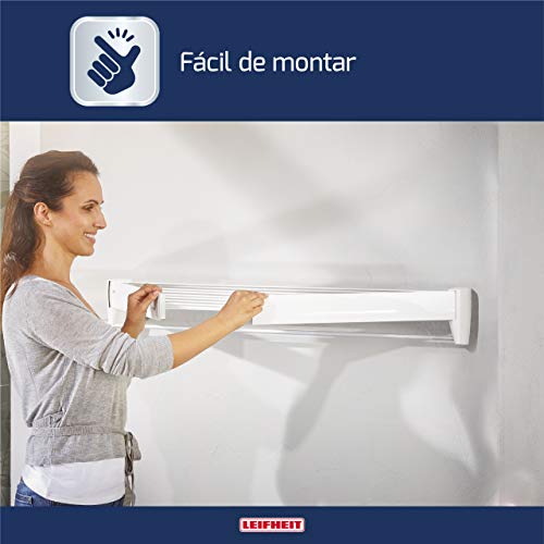 Leifheit Tendedero de pared Telegant 81 Protect Plus, tendedero extensible de diseño compacto, tendedero de ropa plegable ideal para baño o balcón