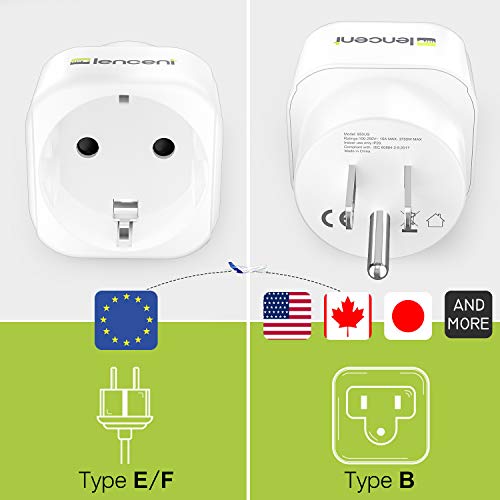 LENCENT 2X Adaptador Enchufe USA Americano Adaptador de Viaje, Español 2-Pin Europa a 3-Pin EEUU para Estados Unidos Canada Mexico Tailandia Colombia Dominicano(Tipo B)