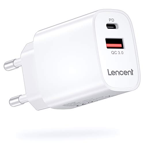 LENCENT Cargador Enchufe USB C [Certificado MFi-PD], 18W Cargador Rapido de Pared,Cargador Móvil Power Delivery 4.0 y USB QC 3.0 Carga Rápida para iPhone 12-8 Serie, iPad Pro, Galaxy, Huawei, Switch