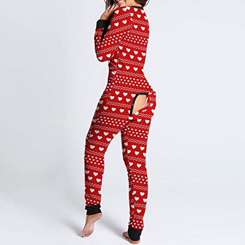 Lenfesh Sexy Pijama Mono para Mujer,Señora Pijama Traje Trasero Abierto Culo Loungewear Manga Larga Funcional Mono con Solapa Abotonada