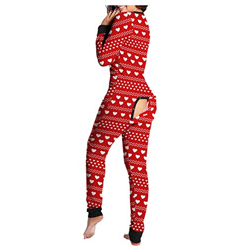 Lenfesh Sexy Pijama Mono para Mujer,Señora Pijama Traje Trasero Abierto Culo Loungewear Manga Larga Funcional Mono con Solapa Abotonada