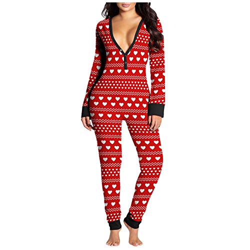 Lenfesh Sexy Pijama Mono para Mujer,Señora Pijama Traje Trasero Abierto Culo Loungewear Manga Larga Funcional Mono con Solapa Abotonada