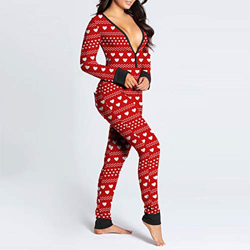 Lenfesh Sexy Pijama Mono para Mujer,Señora Pijama Traje Trasero Abierto Culo Loungewear Manga Larga Funcional Mono con Solapa Abotonada