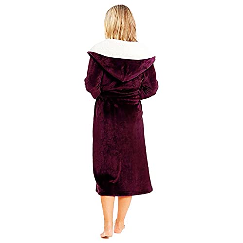 Lenfeshing Camisón de Felpa de Invierno para Mujer Albornoz Largo de Felpa con Mantón de Color Liso Chandal